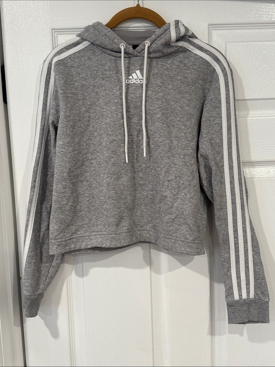 adidas Tops - adidas Gray Cropped Hooded Sweatshirt